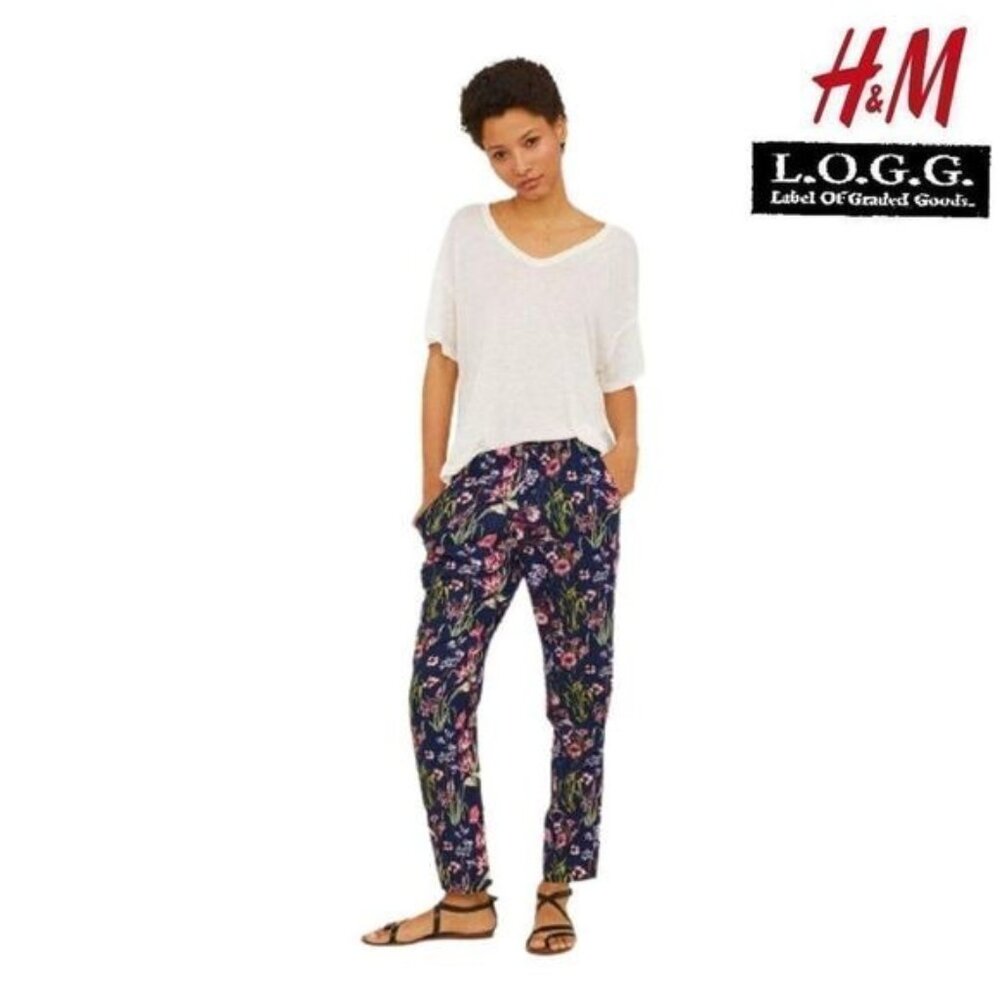 H&M L.O.G.G Women's Pull-on Floral Trousers Loose‎ Fit Pants